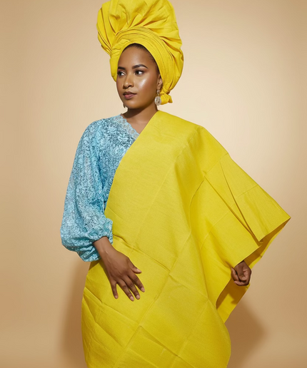 Foulard nigérian prénoué Aso Oké - Jaune