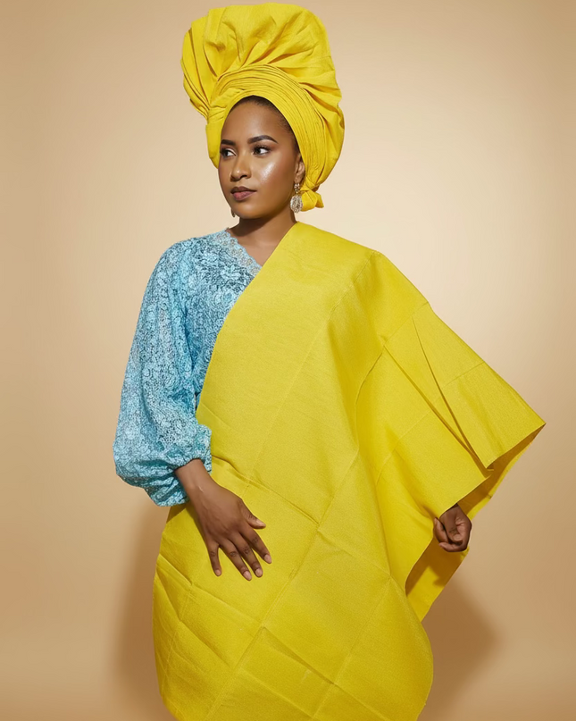 Foulard nigérian prénoué Aso Oké - Jaune