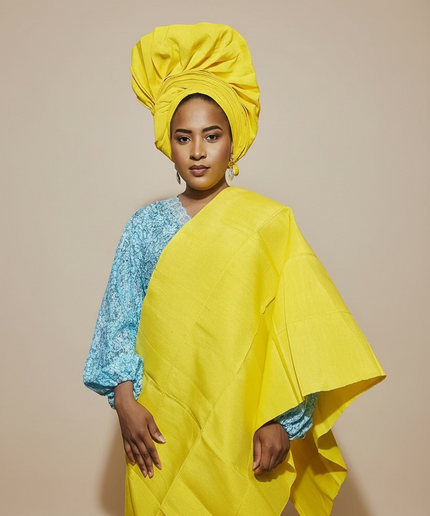 Foulard nigérian prénoué Aso Oké - Jaune