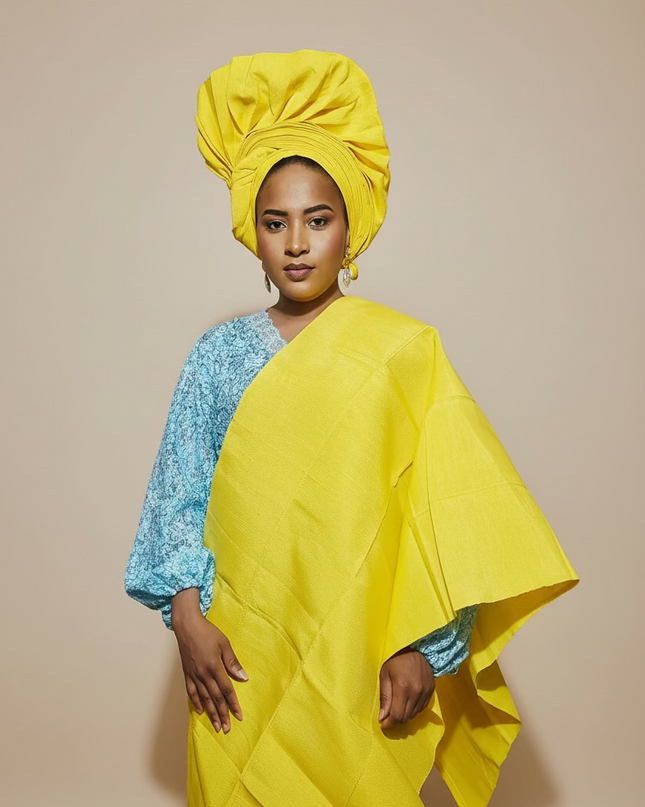 Foulard nigérian prénoué Aso Oké - Jaune
