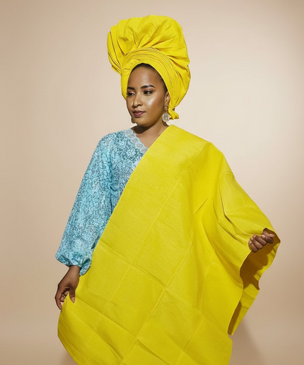 Foulard nigérian prénoué Aso Oké - Jaune