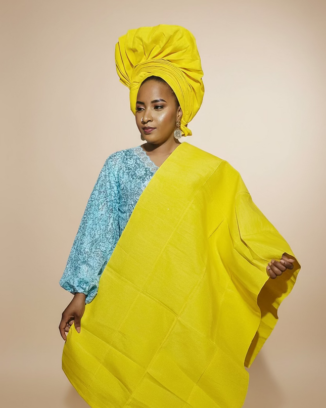 Foulard nigérian prénoué Aso Oké - Jaune