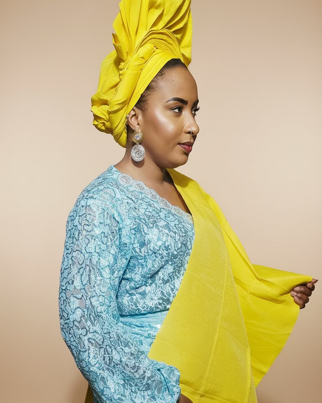 Foulard nigérian prénoué Aso Oké - Jaune