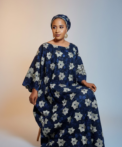 Dentelle nigeriane sekina - Bleu nuit