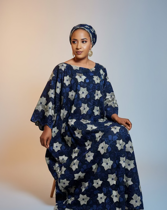 Dentelle nigeriane sekina - Bleu nuit