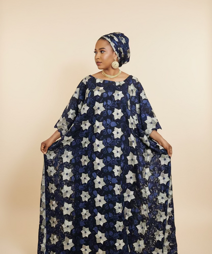 Dentelle nigeriane sekina - Bleu nuit