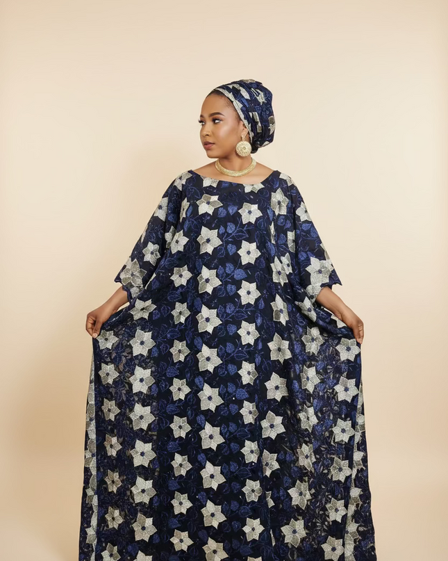 Dentelle nigeriane sekina - Bleu nuit