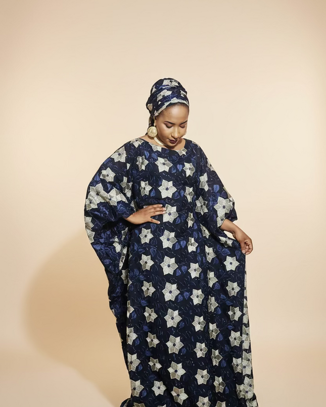 Dentelle nigeriane sekina - Bleu nuit