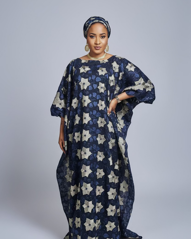 Dentelle nigeriane sekina - Bleu nuit