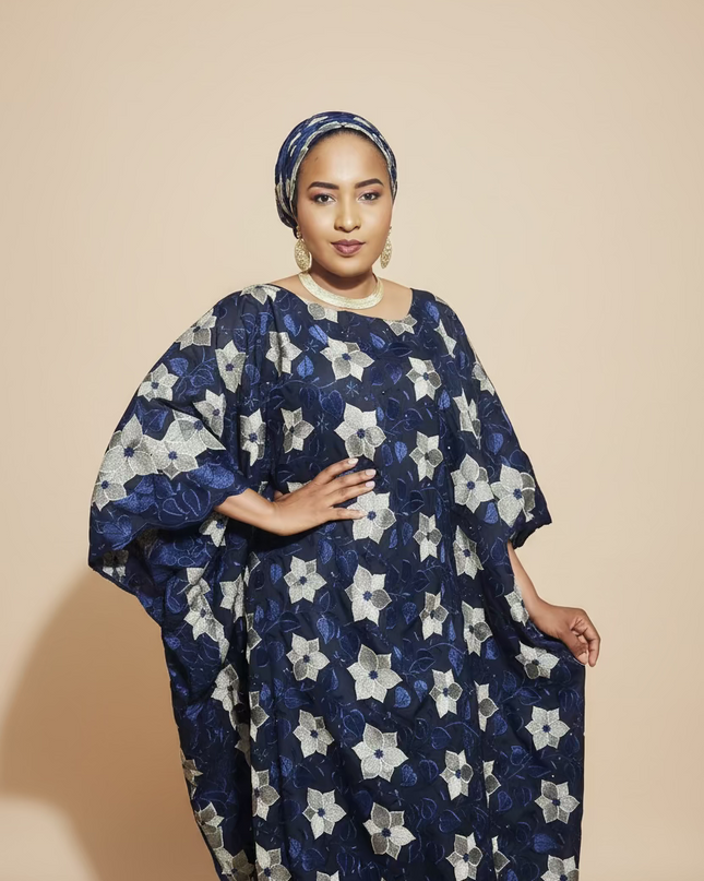 Dentelle nigeriane sekina - Bleu nuit