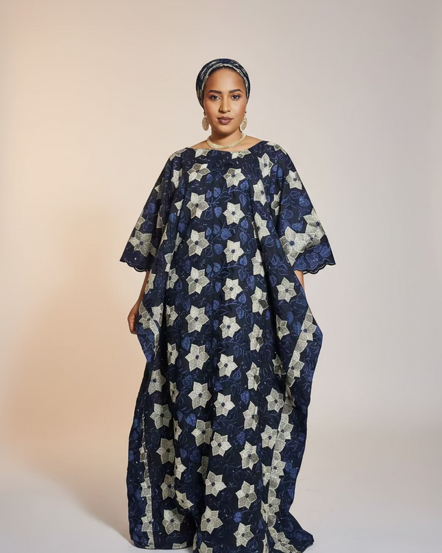 Dentelle nigeriane sekina - Bleu nuit