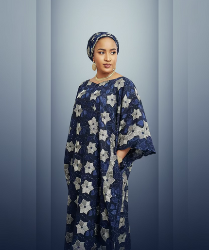 Dentelle nigeriane sekina - Bleu nuit