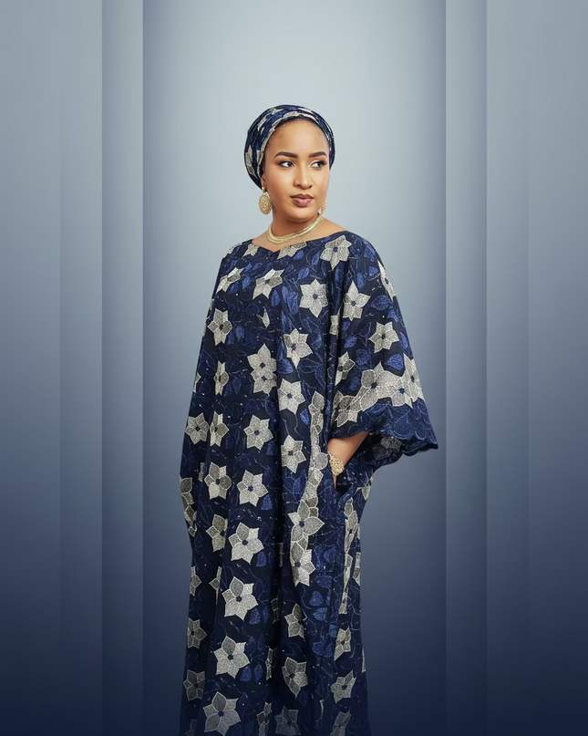 Dentelle nigeriane sekina - Bleu nuit