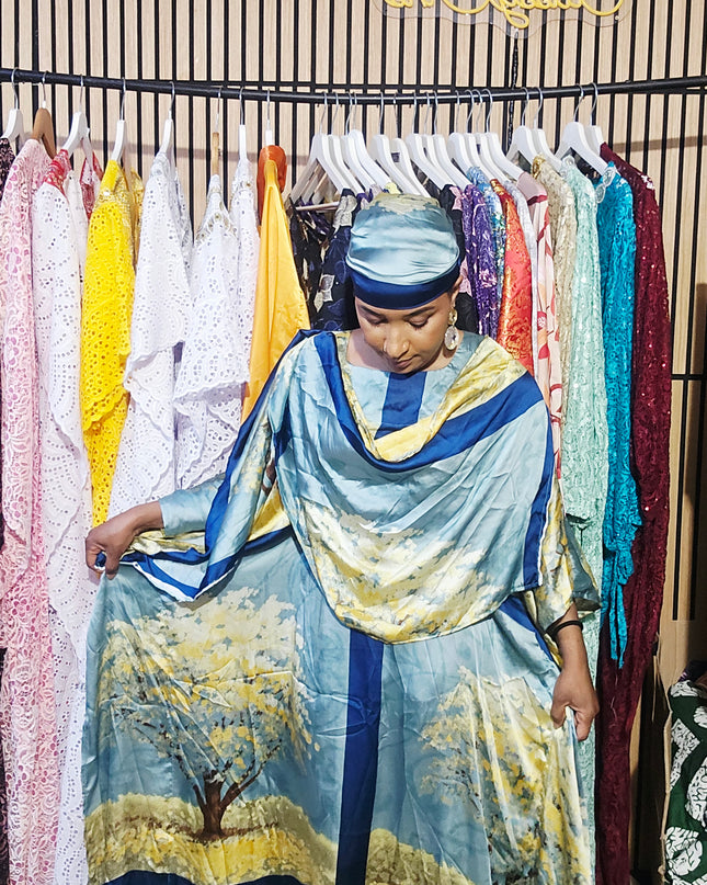 Classy boubou soie - Bleu