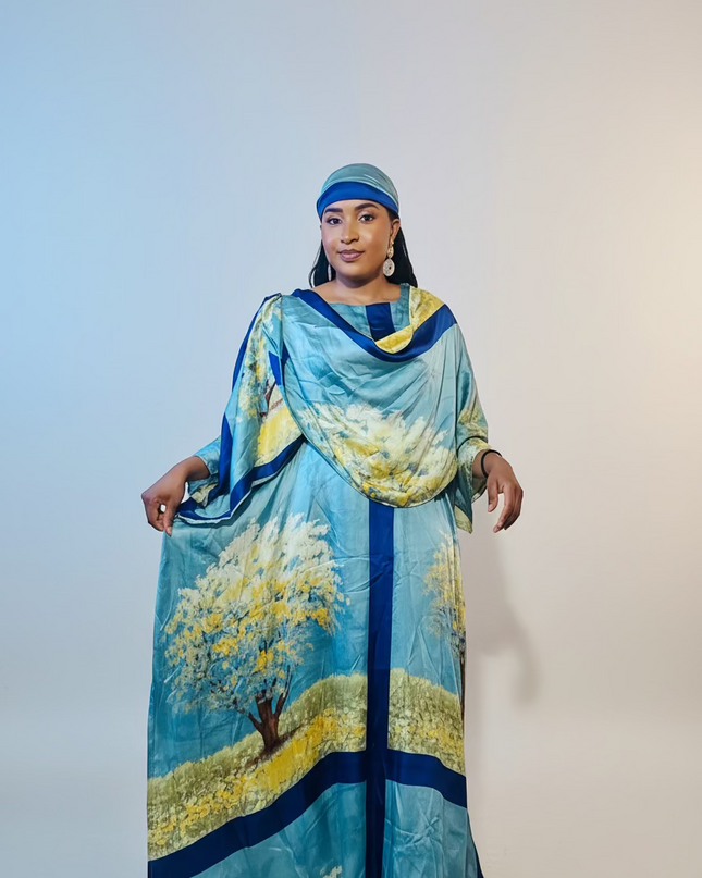 Classy boubou soie - Bleu