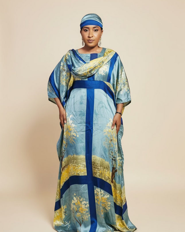 Classy boubou soie - Bleu