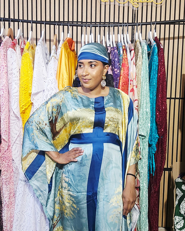 Classy boubou soie - Bleu