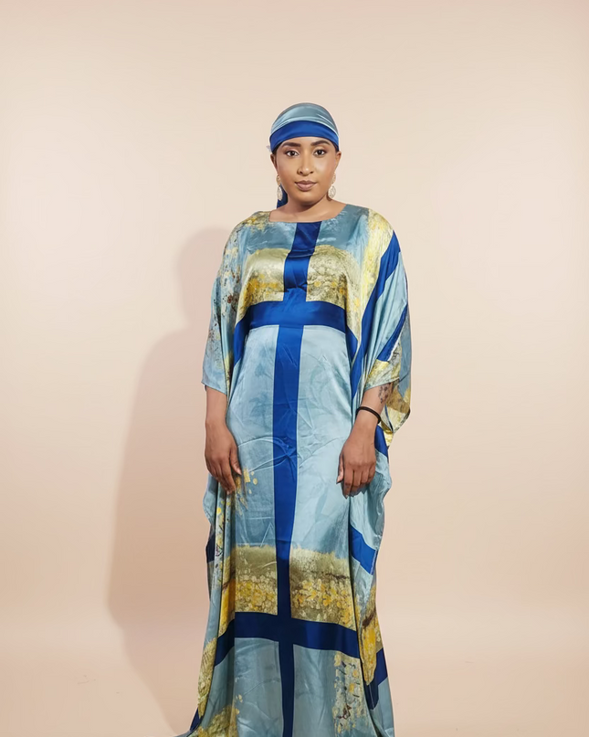 Classy boubou soie - Bleu