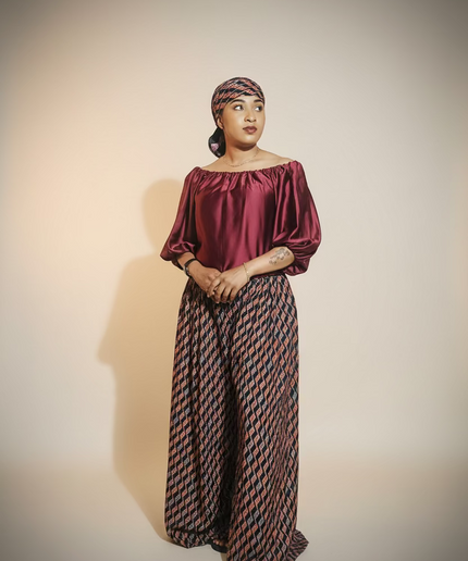 Ensemble crêpe pantalon large - Uni