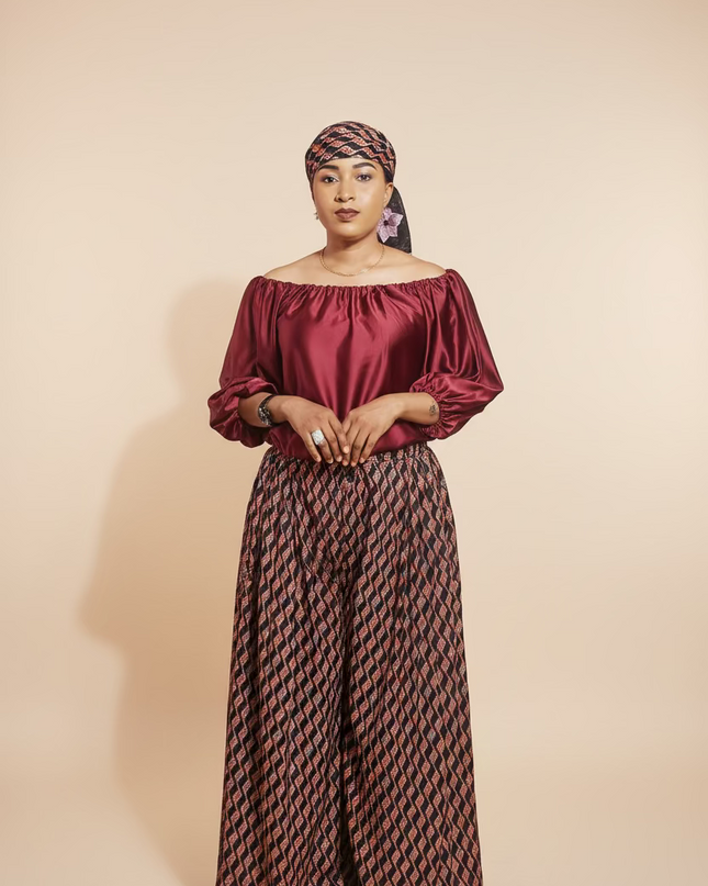 Ensemble crêpe pantalon large - Uni