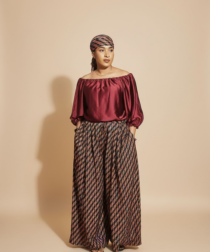 Ensemble crêpe pantalon large - Uni