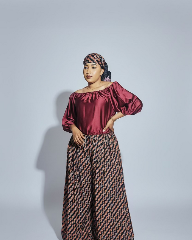 Ensemble crêpe pantalon large - Uni