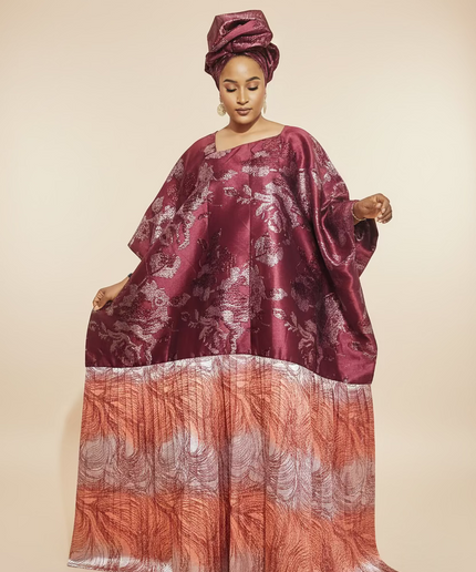 Boubou brocart plissé - Bordeaux