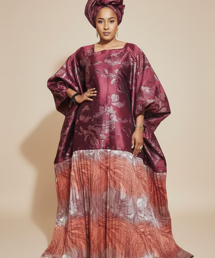 Boubou brocart plissé - Bordeaux