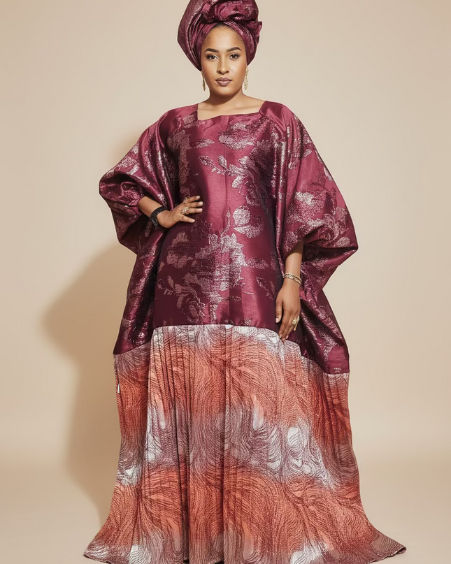 Boubou brocart plissé - Bordeaux