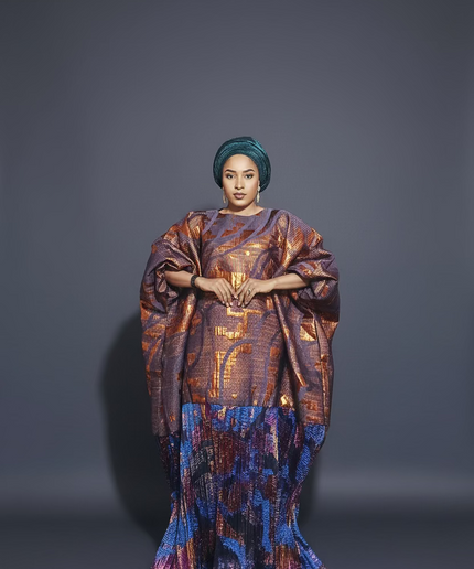 Boubou brocart plissé damask - Orange bleu