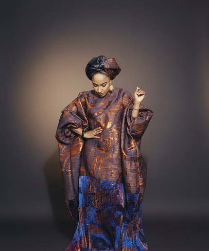 Boubou brocart plissé damask - Orange bleu