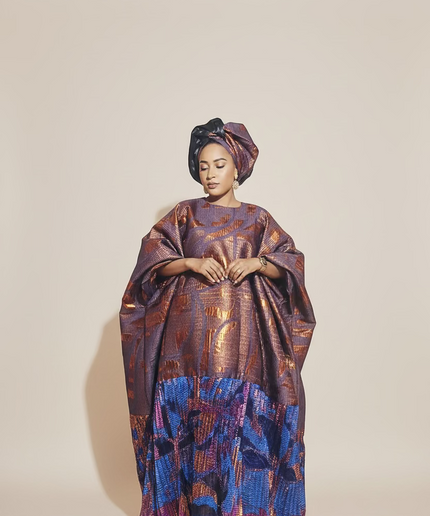 Boubou brocart plissé damask - Orange bleu