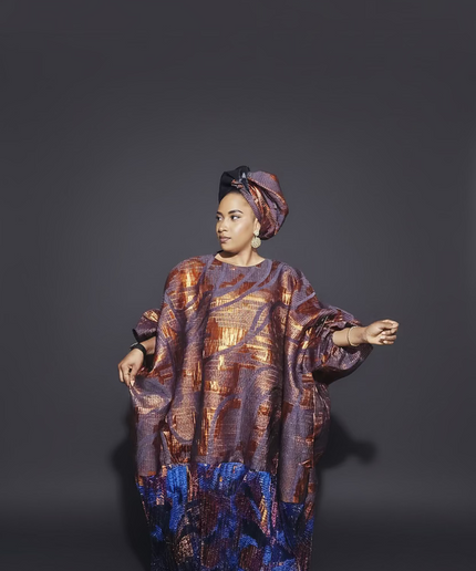Boubou brocart plissé damask - Orange bleu