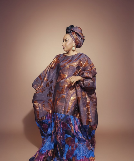 Boubou brocart plissé damask - Orange bleu
