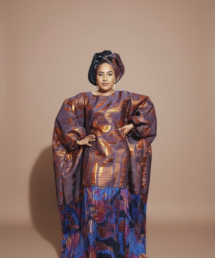 Boubou brocart plissé damask - Orange bleu