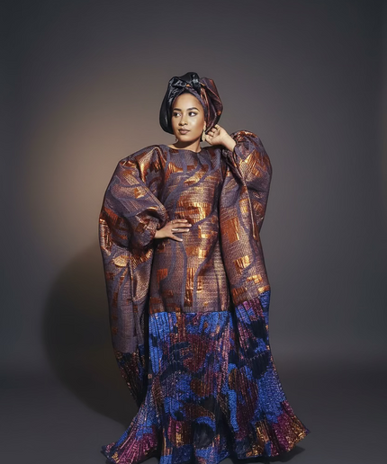 Boubou brocart plissé damask - Orange bleu