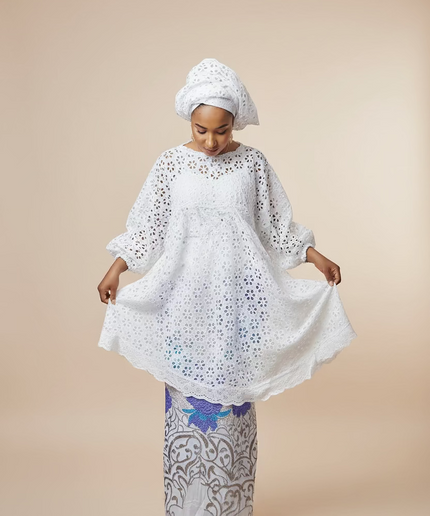 Ensemble dentelle brocart - Blanc
