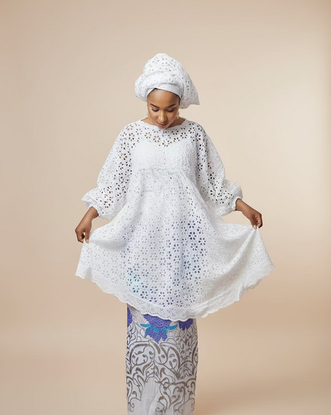 Ensemble dentelle brocart - Blanc