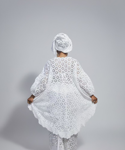 Ensemble dentelle brocart - Blanc