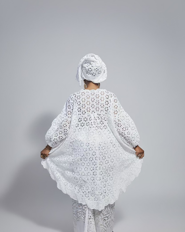 Ensemble dentelle brocart - Blanc