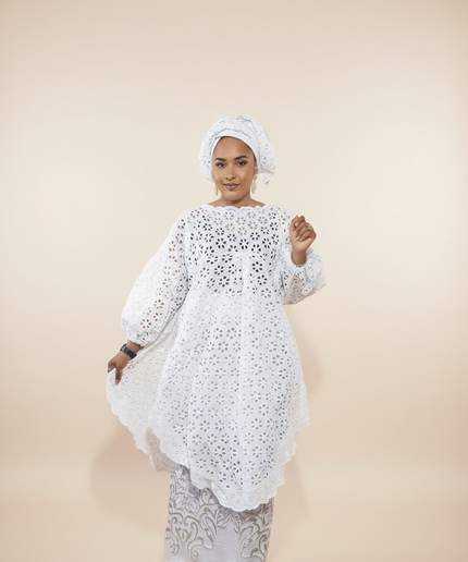 Ensemble dentelle brocart - Blanc