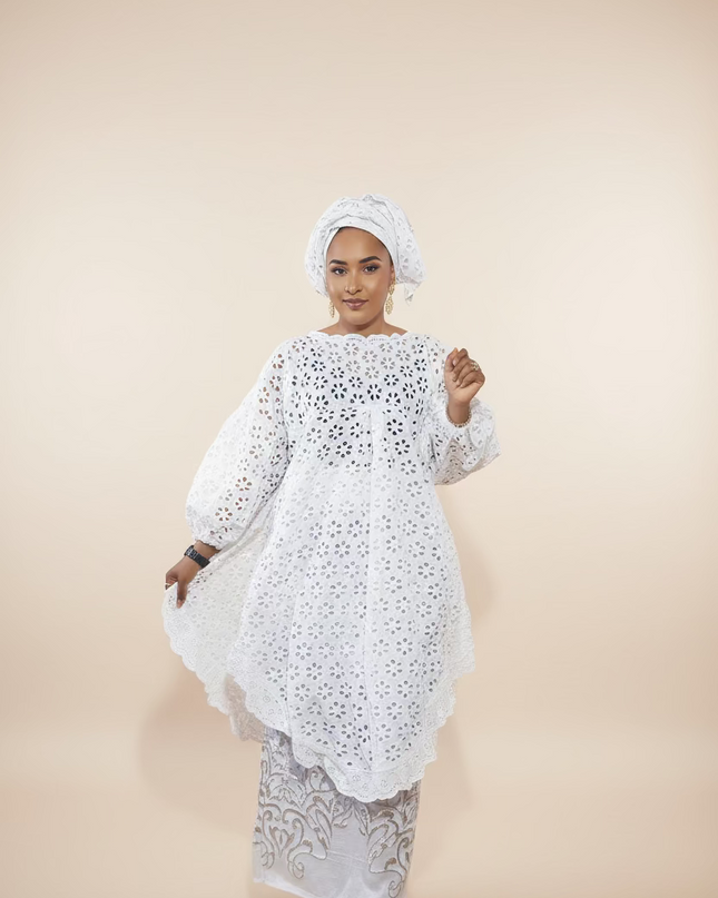 Ensemble dentelle brocart - Blanc