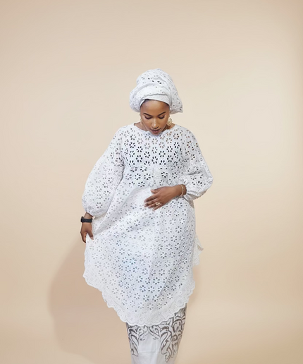 Ensemble dentelle brocart - Blanc