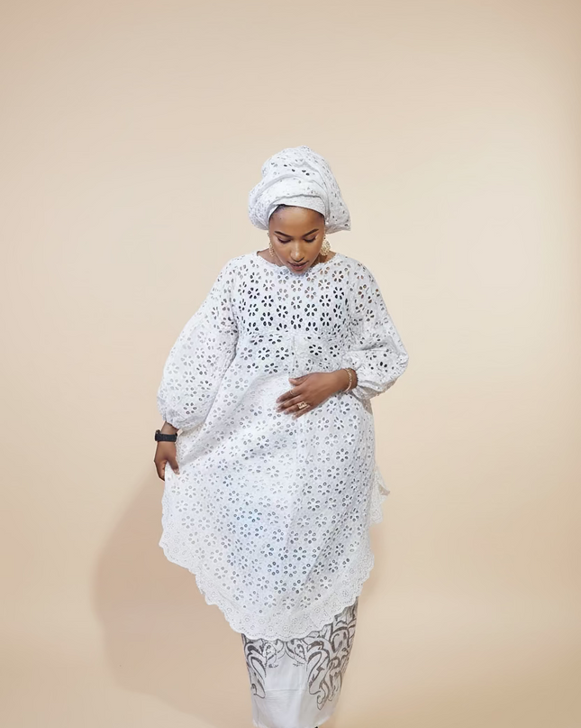 Ensemble dentelle brocart - Blanc