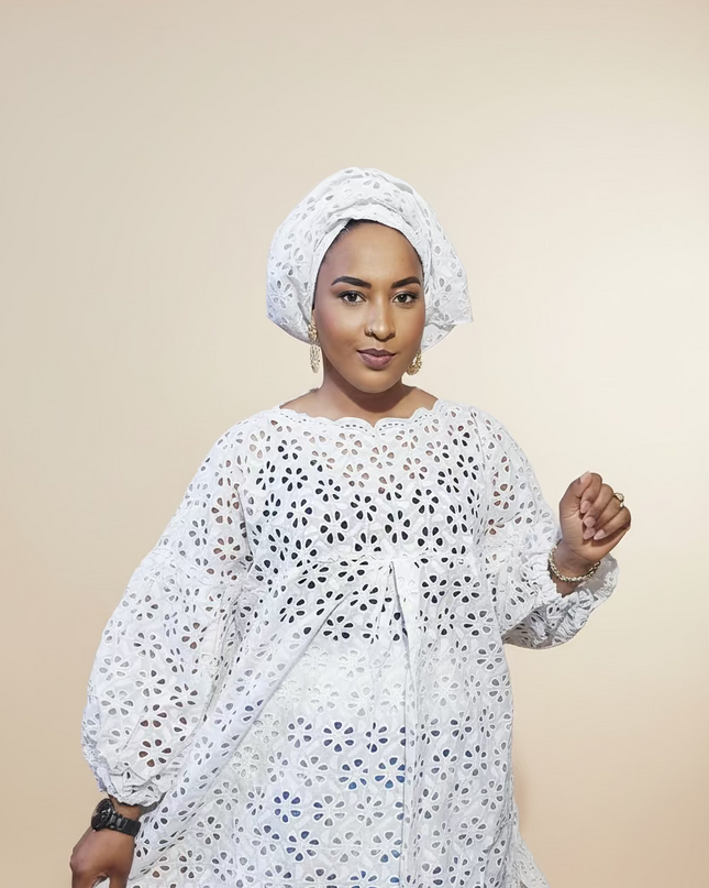 Ensemble dentelle brocart - Blanc