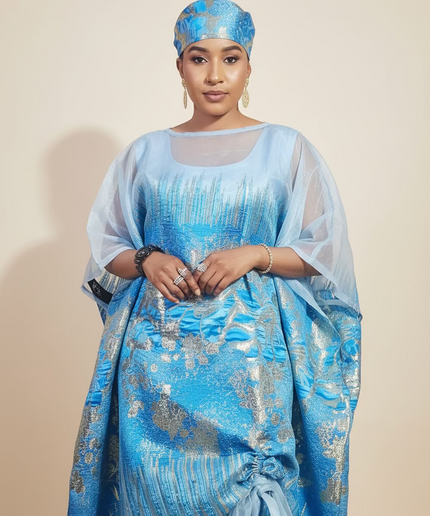 Ensemble amma brocart organza rétractable - Bleu