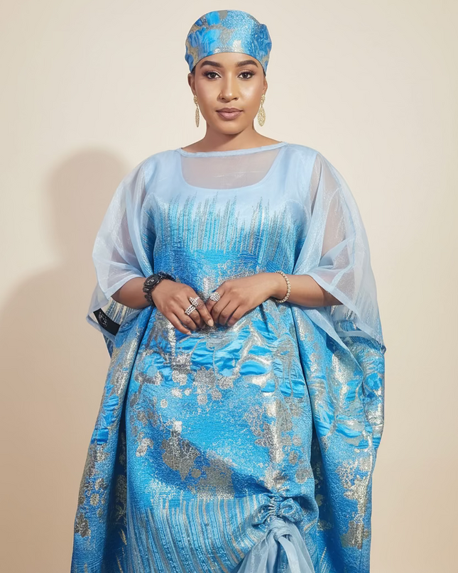 Ensemble amma brocart organza rétractable - Bleu