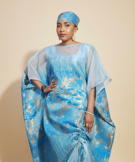 Ensemble amma brocart organza rétractable - Bleu
