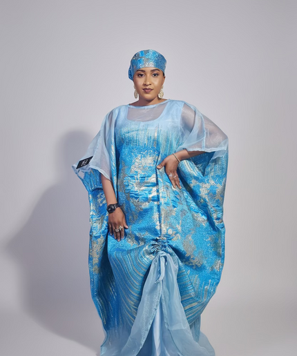 Ensemble amma brocart organza rétractable - Bleu