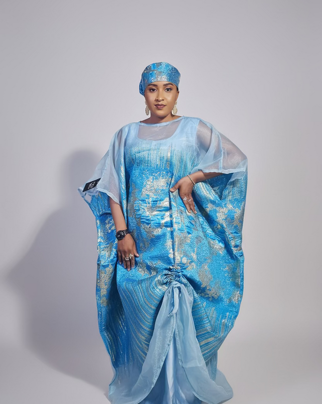 Ensemble amma brocart organza rétractable - Bleu